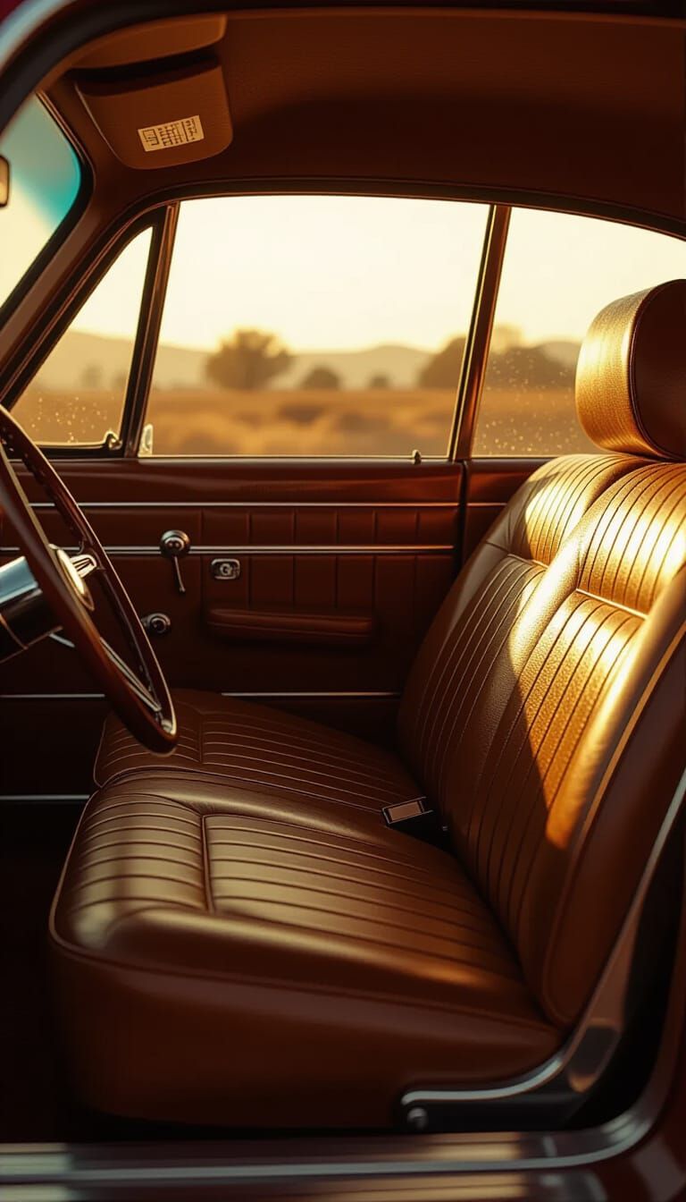 Vintage Car Passenger Seat in Golden Light