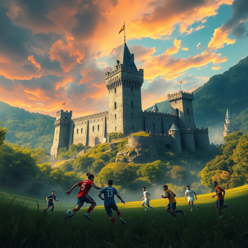Medieval Soccer Match in Luara Valley Fantasy Scene