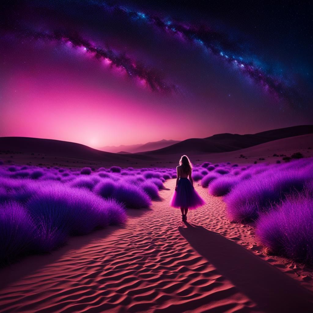 Desert Walker Under a Sparkling Night Sky
