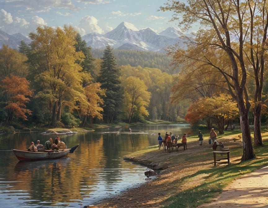 Autumn Fishing Scene in Cozy Park: 3D Render