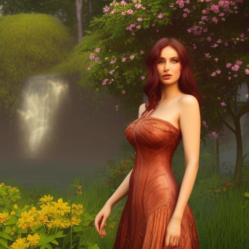 Brunette in Summer Dress: Fantasy Concept Art