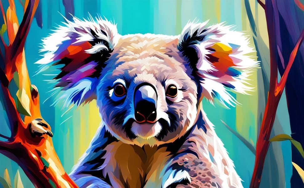 Vibrant Koala Portrait in Dreamlike Oil Painting Style