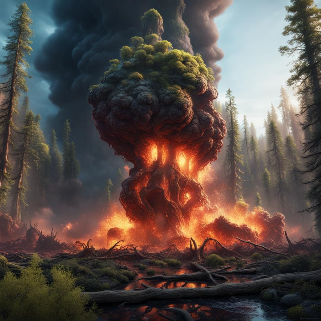 Swamp Gas Explosion in Oregon Forest: Detailed Matte Paintin...