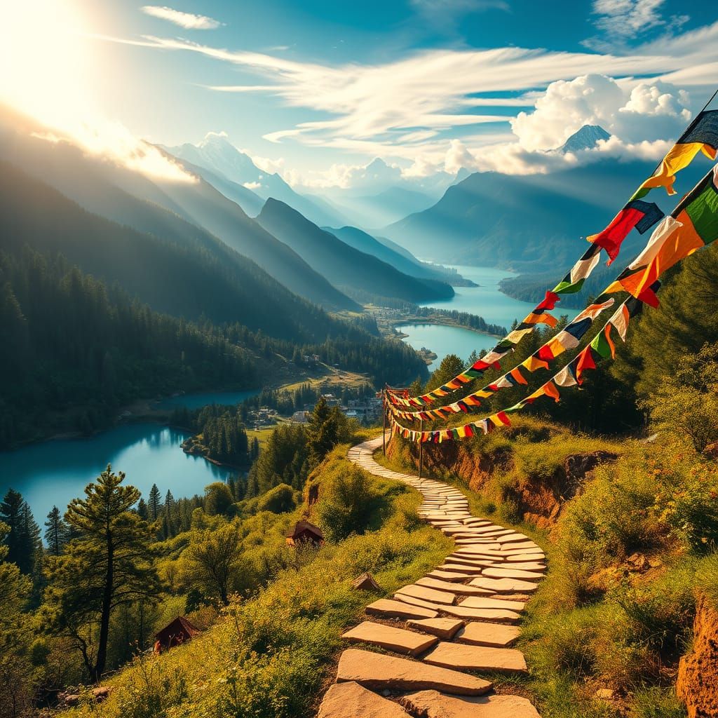Bhutanese Himalayan Paradise in Vibrant, Dreamlike Colors