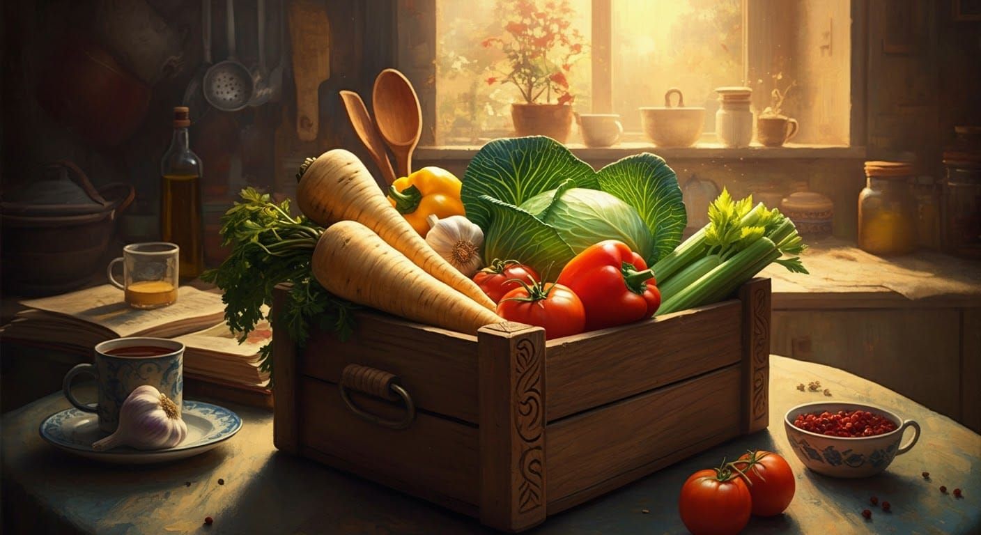 Rustic Kitchen Still Life as Impasto Oil Painting