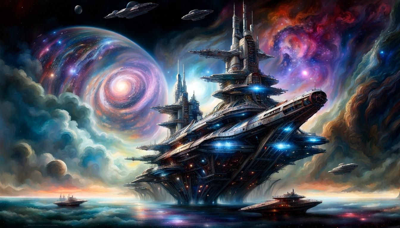 Detailed Hybrid Battleship Spacecraft in Cosmic Battle