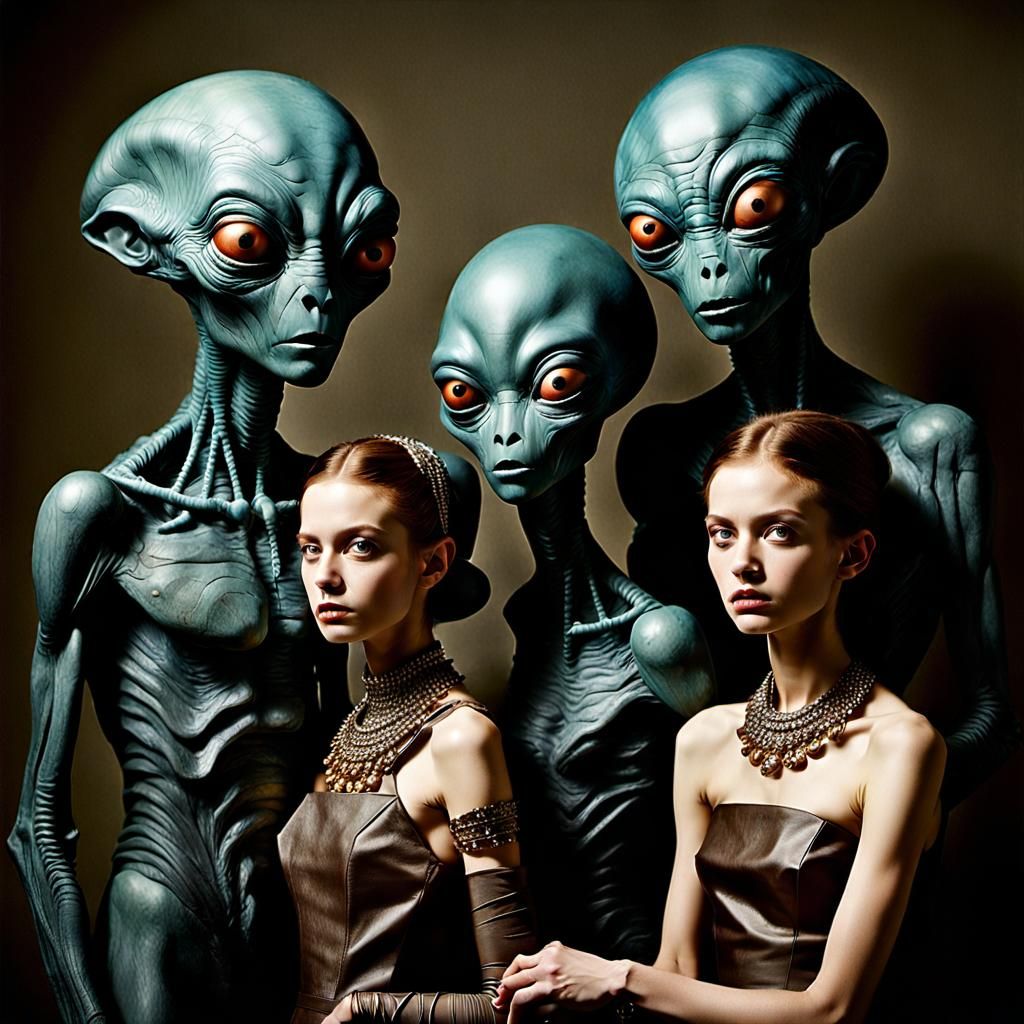 Humans and Aliens: Hyperrealistic Party Scene