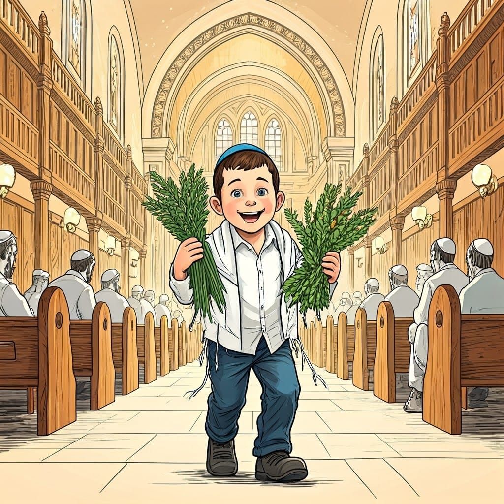 Orthodox Boy with Four Species: 3D Children's Illustration