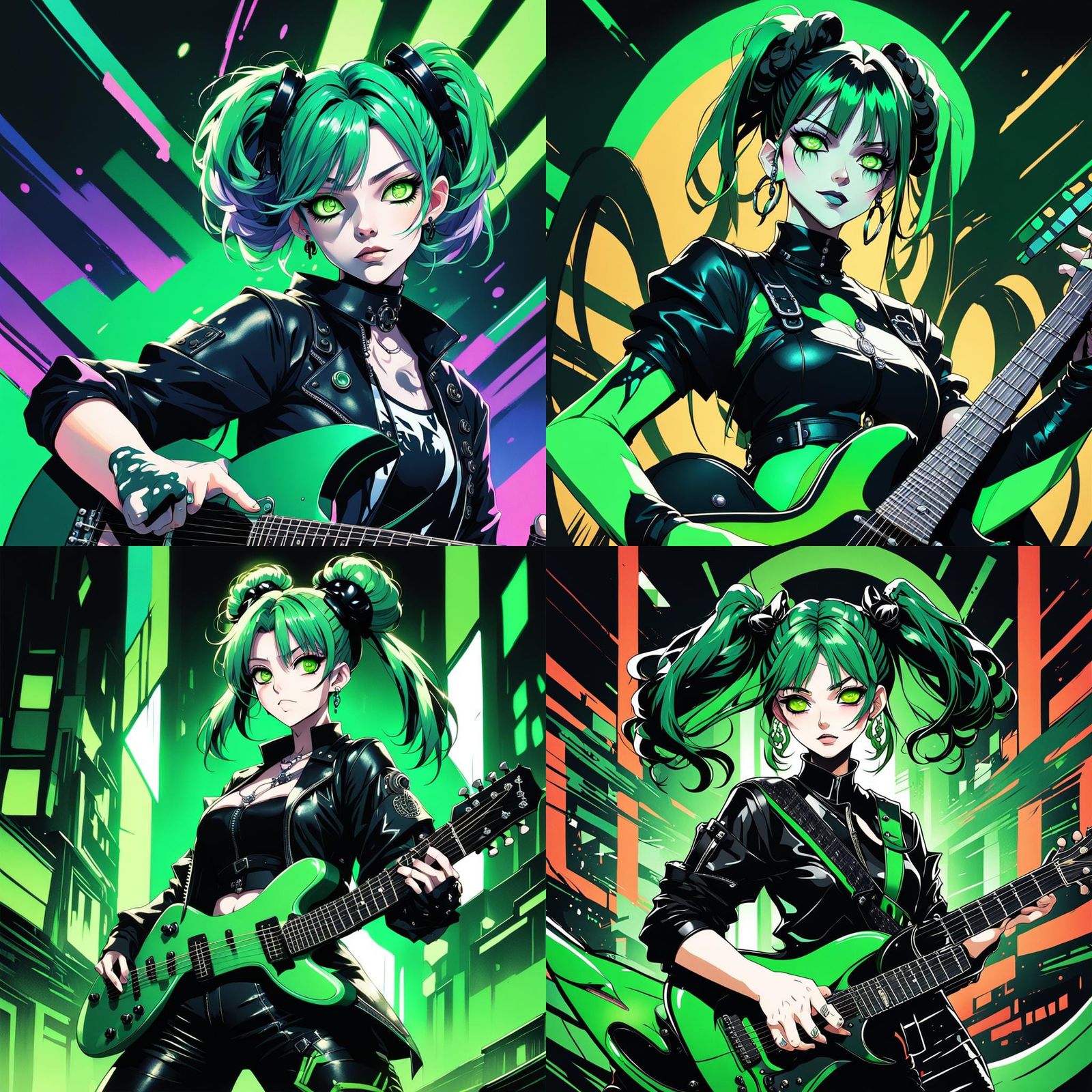 Goth Woman with Guitar in Cel-Shaded Anime Style