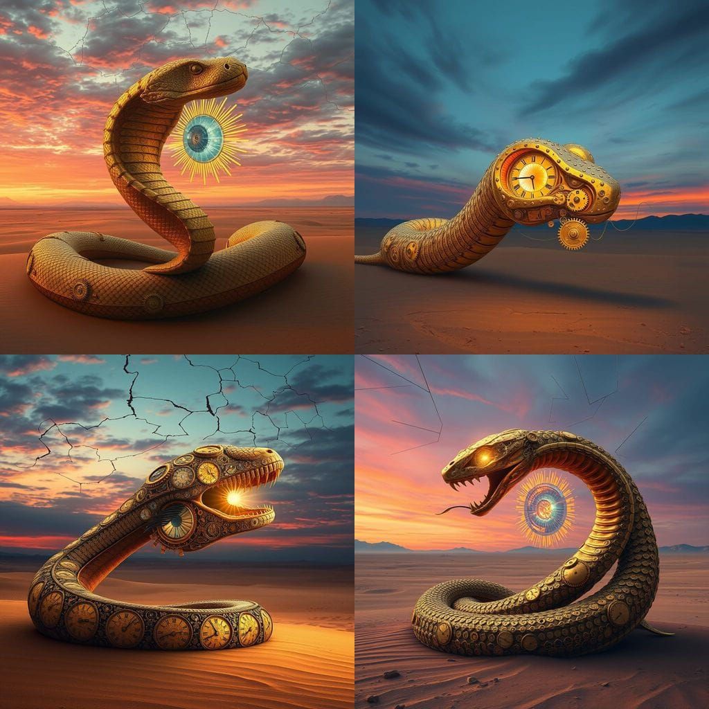 Golden Clockwork Serpent in Twilight Desert