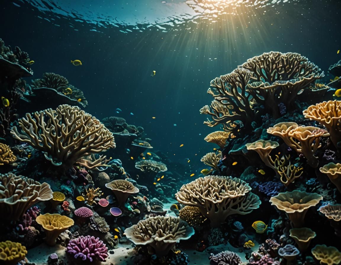 Bioluminescent Coral Reef in Alien Ocean