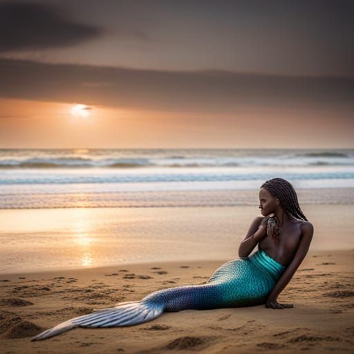 Mermaid Sunbathing on African Beach: Professional Photograph...