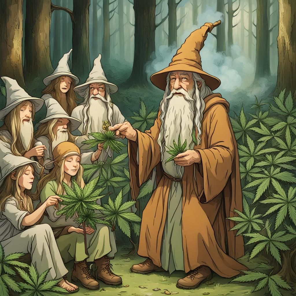 Gandalf selling Marijuana to some fairies