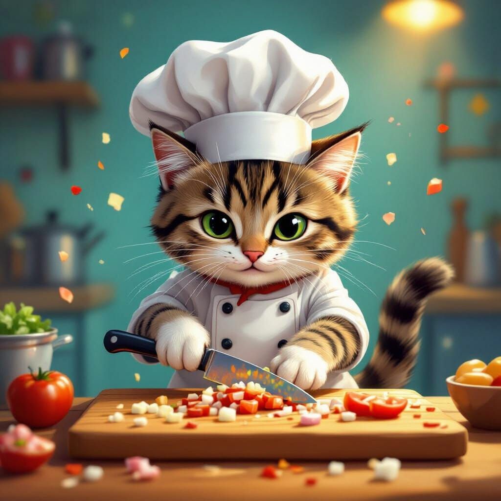 Playful Cat Chef Minces Food in Whimsical Style