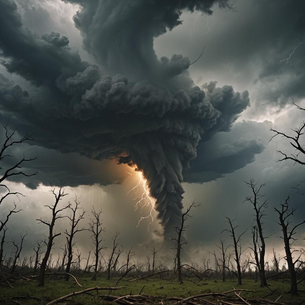 Apocalyptic Tornado Devastates Forest: Cinematic Landscape