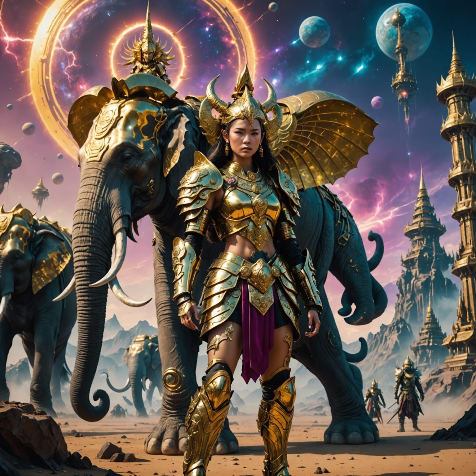 Golden Cosmic Thai Warrior in Ancient Armor