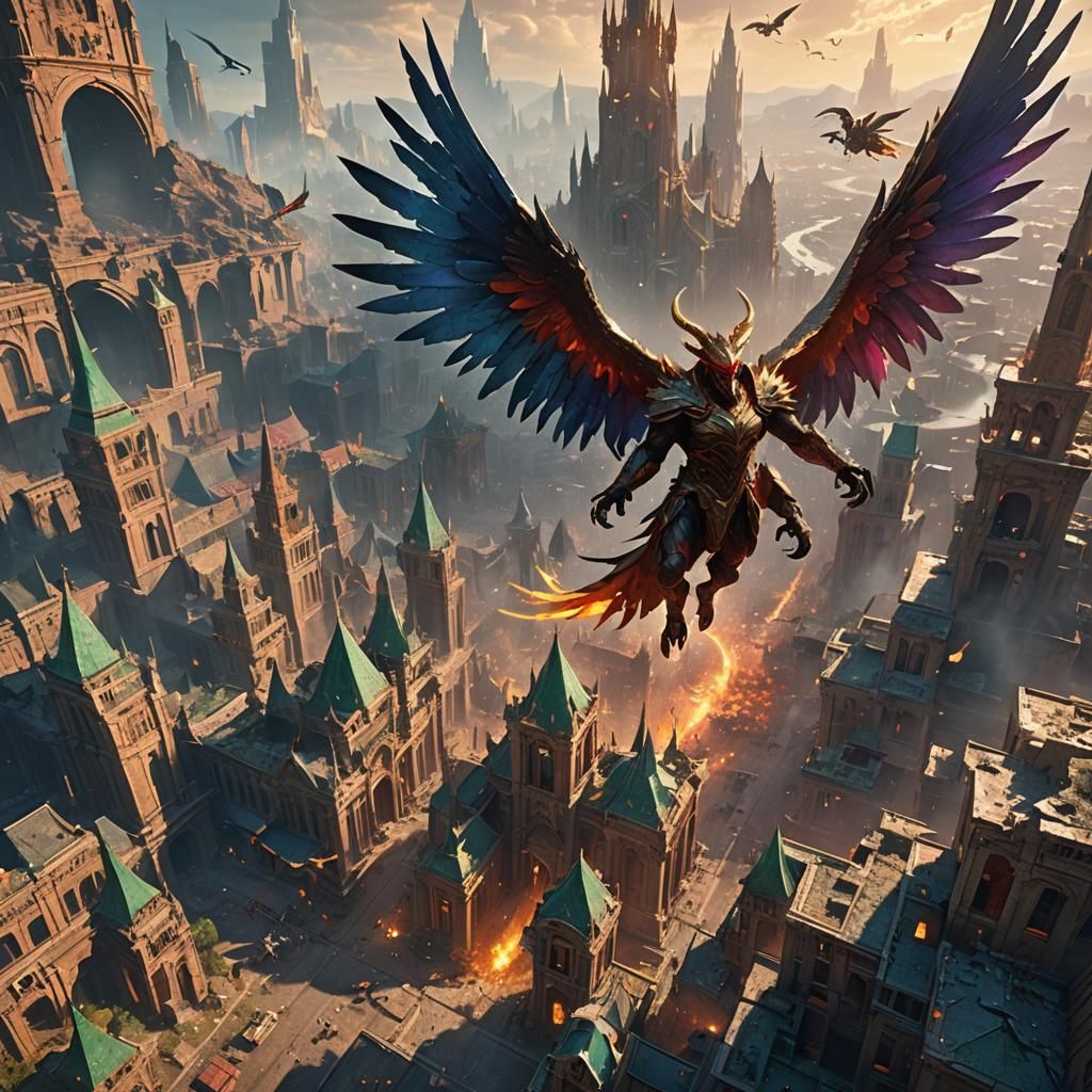 Angels and Demons Clash in Ruined City
