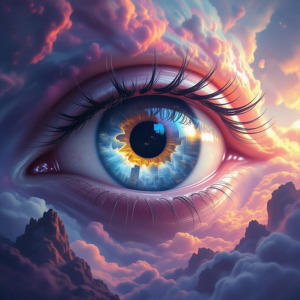 Crystalline Eye in Nebula with Miniature Cityscape