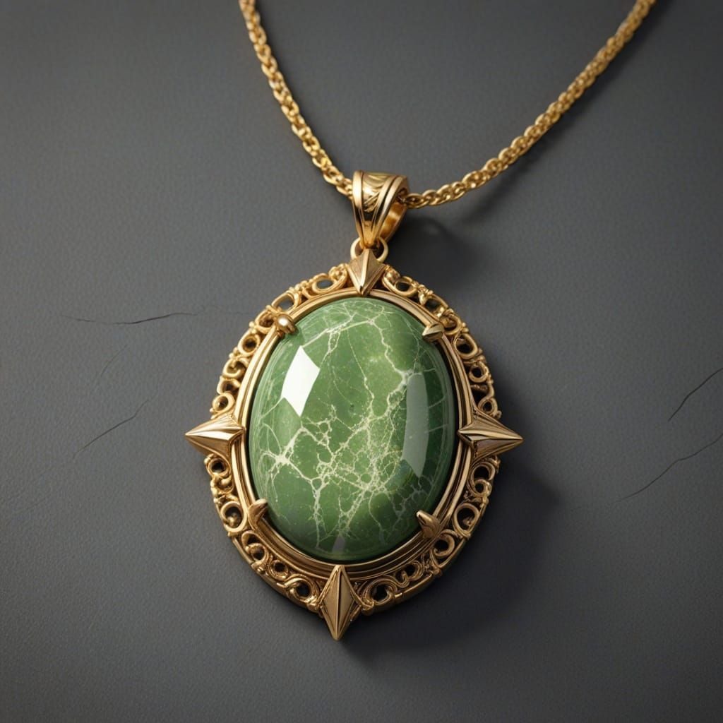 Lime Serpentine Stone Necklace in Gold Setting