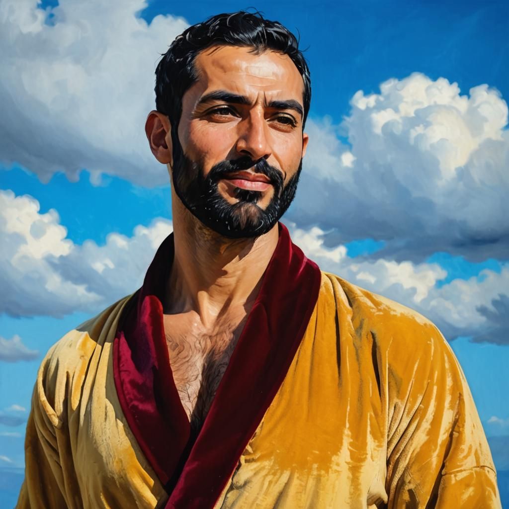 Arab Man in Yellow Robe as Impasto Oil Painting
