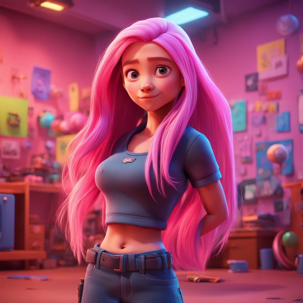 Anime Girl with Pink Hair as 3D Digital Art