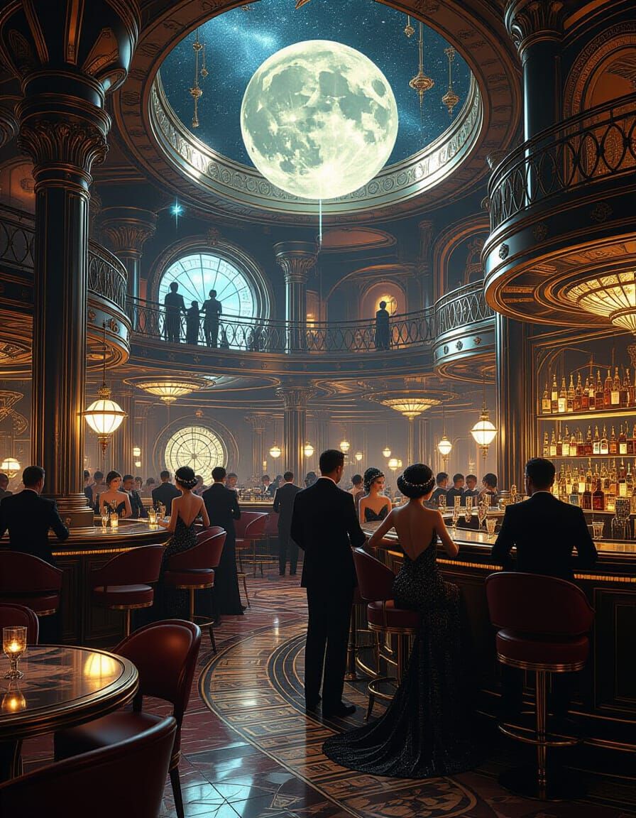 Elegant Patrons in a Lavish Fantasy Speakeasy