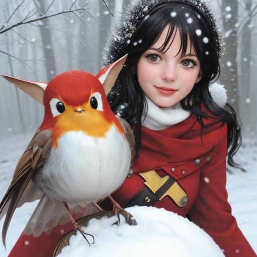 Robin in Winter Snow Scene