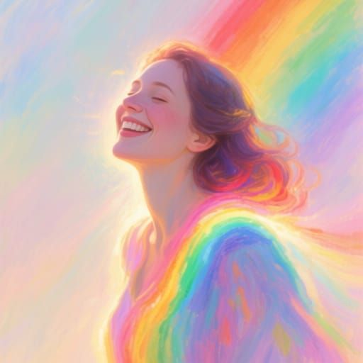 Woman Radiates Rainbow Aura in Impressionist Style