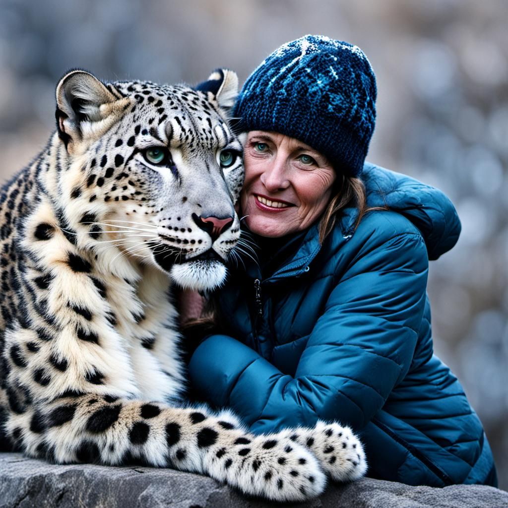 Snow Leopard with Woman's Head: AI Generated Hybrid