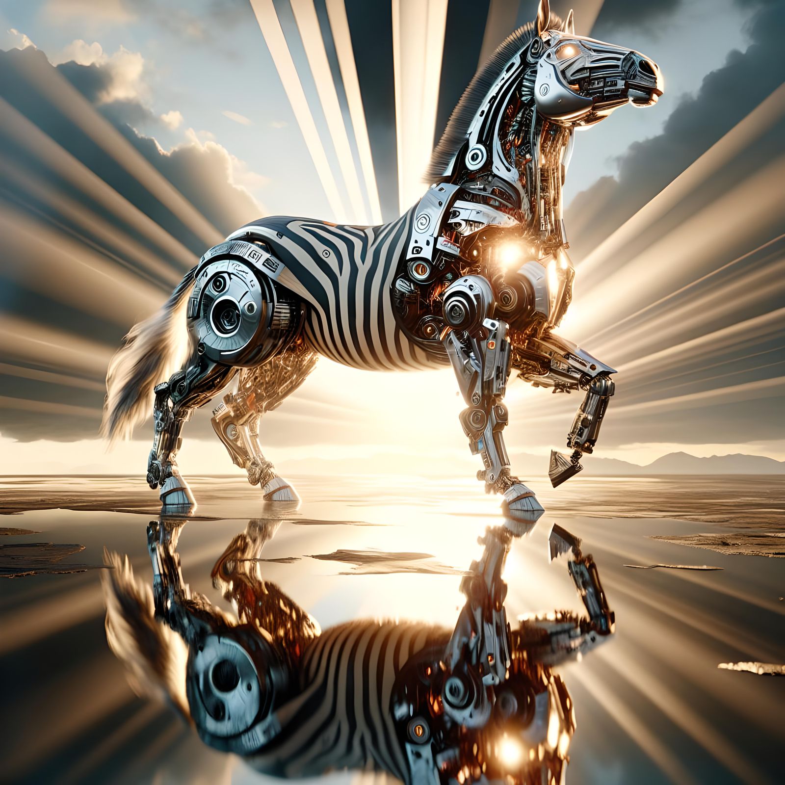 Zebra Transformer Robot Hybrid in Sci-Fi Rendering
