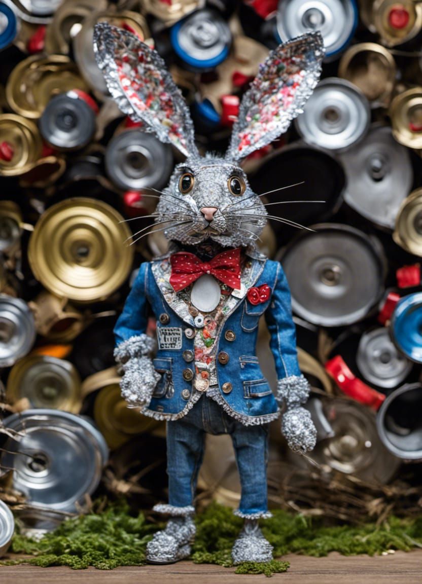 Recycled Rabbit Sculpture: Eco-Friendly 3D Art