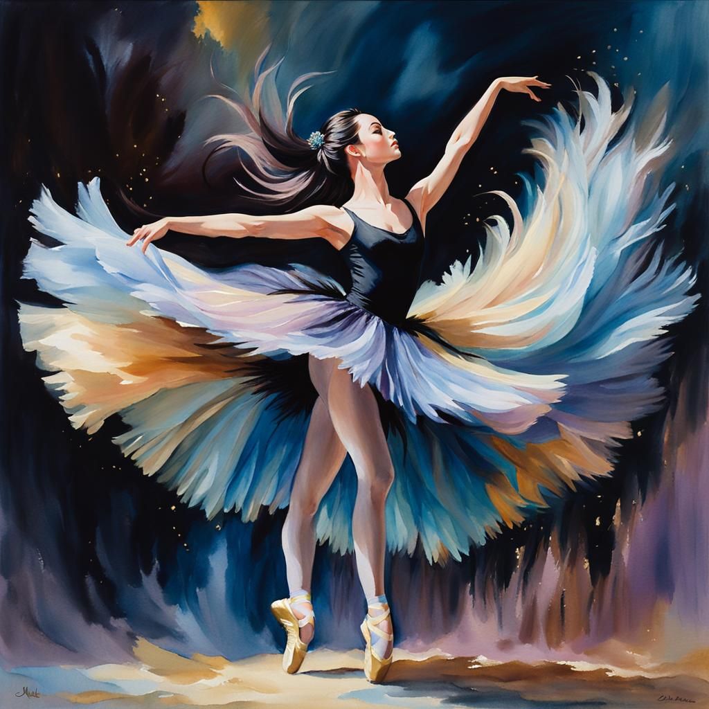 Goth Ballet Dancer in Impressionist Watercolor Landscape