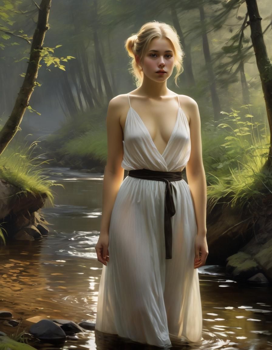 Morning Fog: Oil Painting of a Woman by Brook