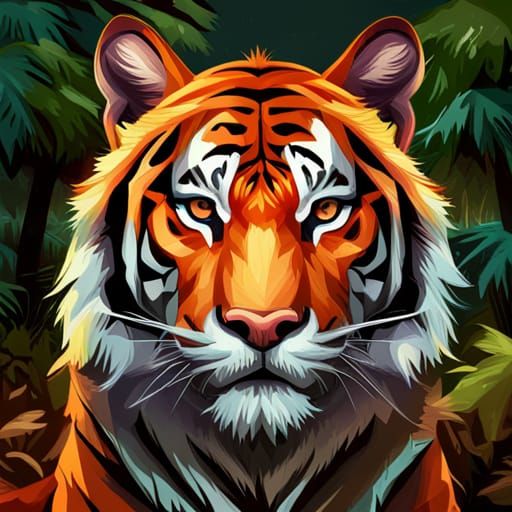 Realistic Tiger Portrait in Forest, Detailed Concept Art