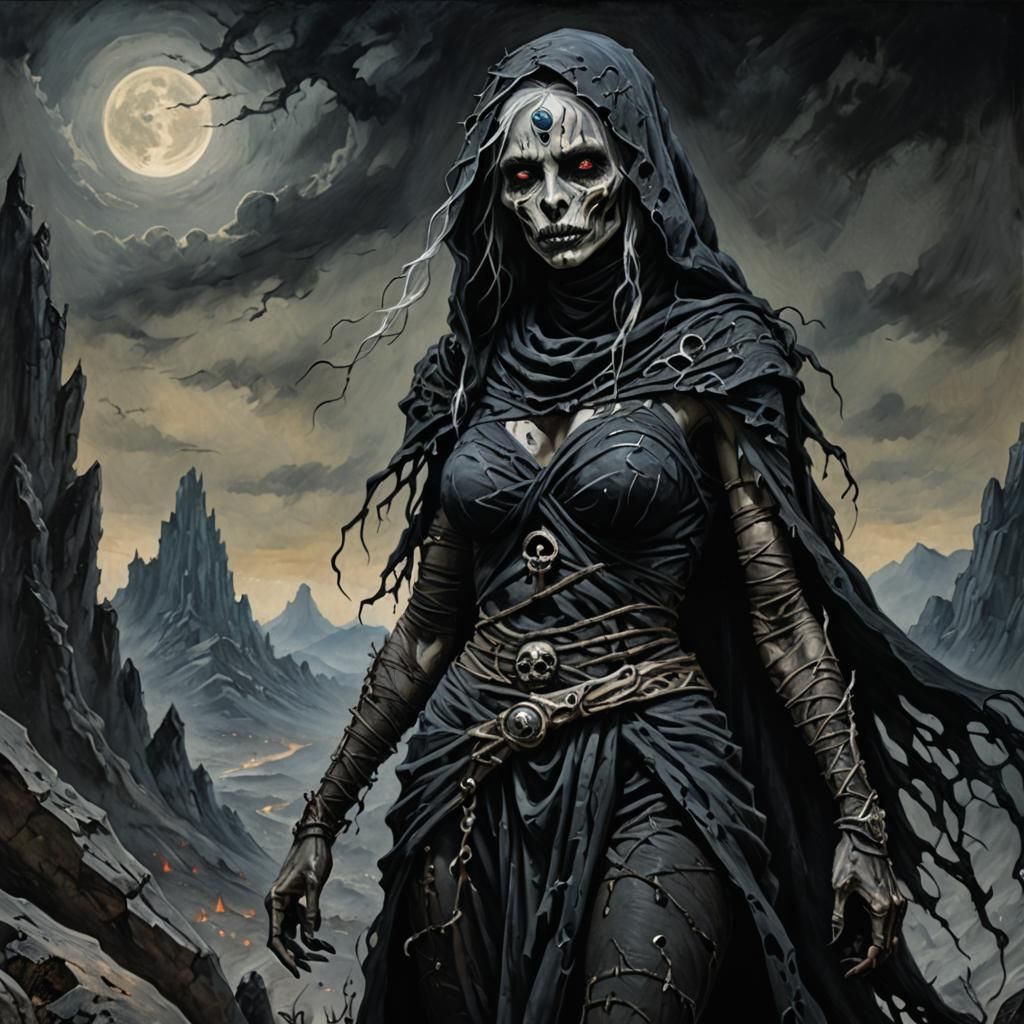 Drow Mummy Sorceress in Eerie Dark Fantasy Art