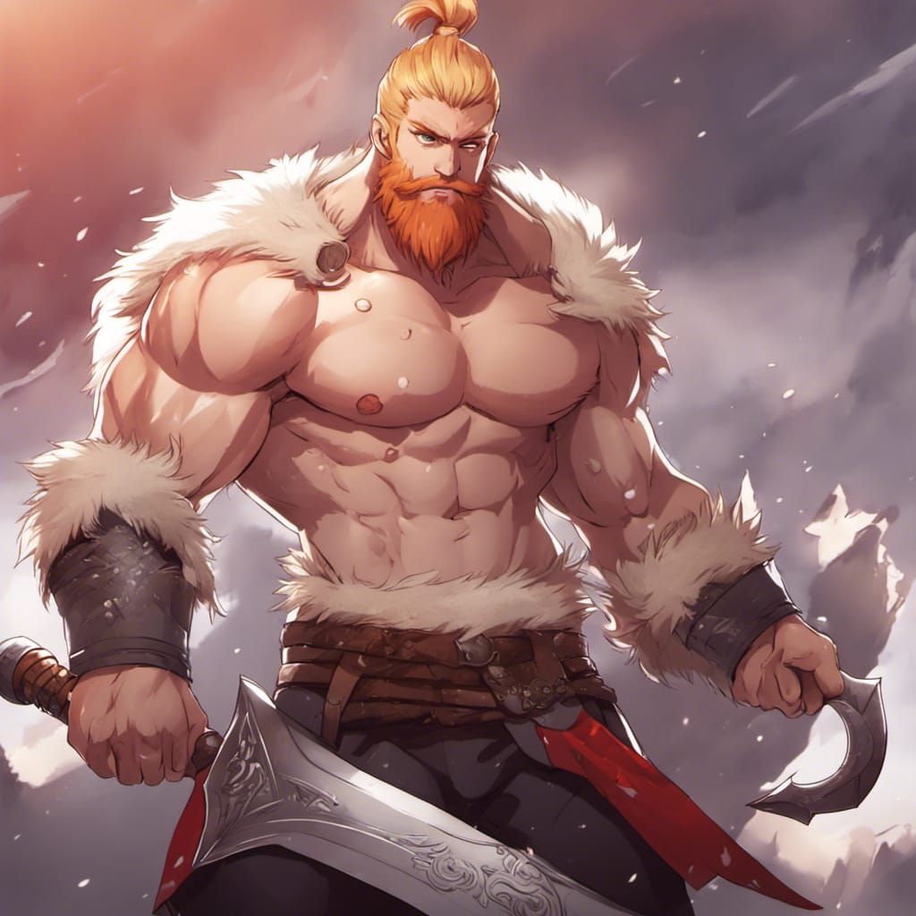 Viking Warrior with Axe in Anime Style