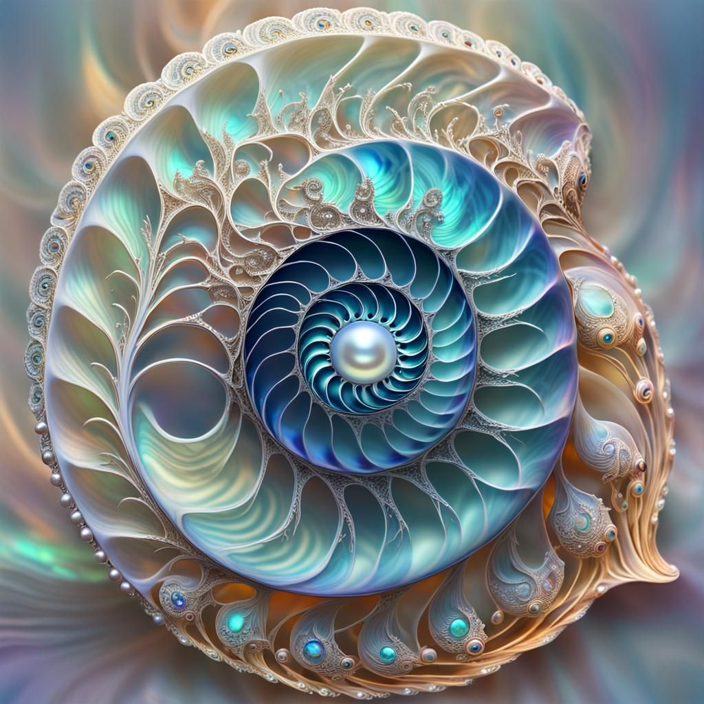 Opulent Nautilus Shell with Fractal Gemstones