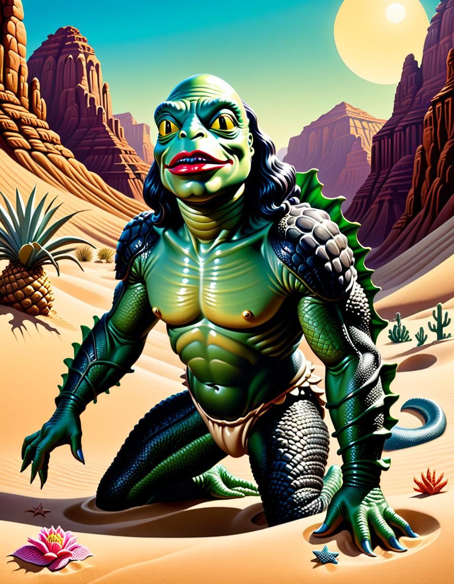 Creature From The Black Lagoon Rising In Desert Canyon
