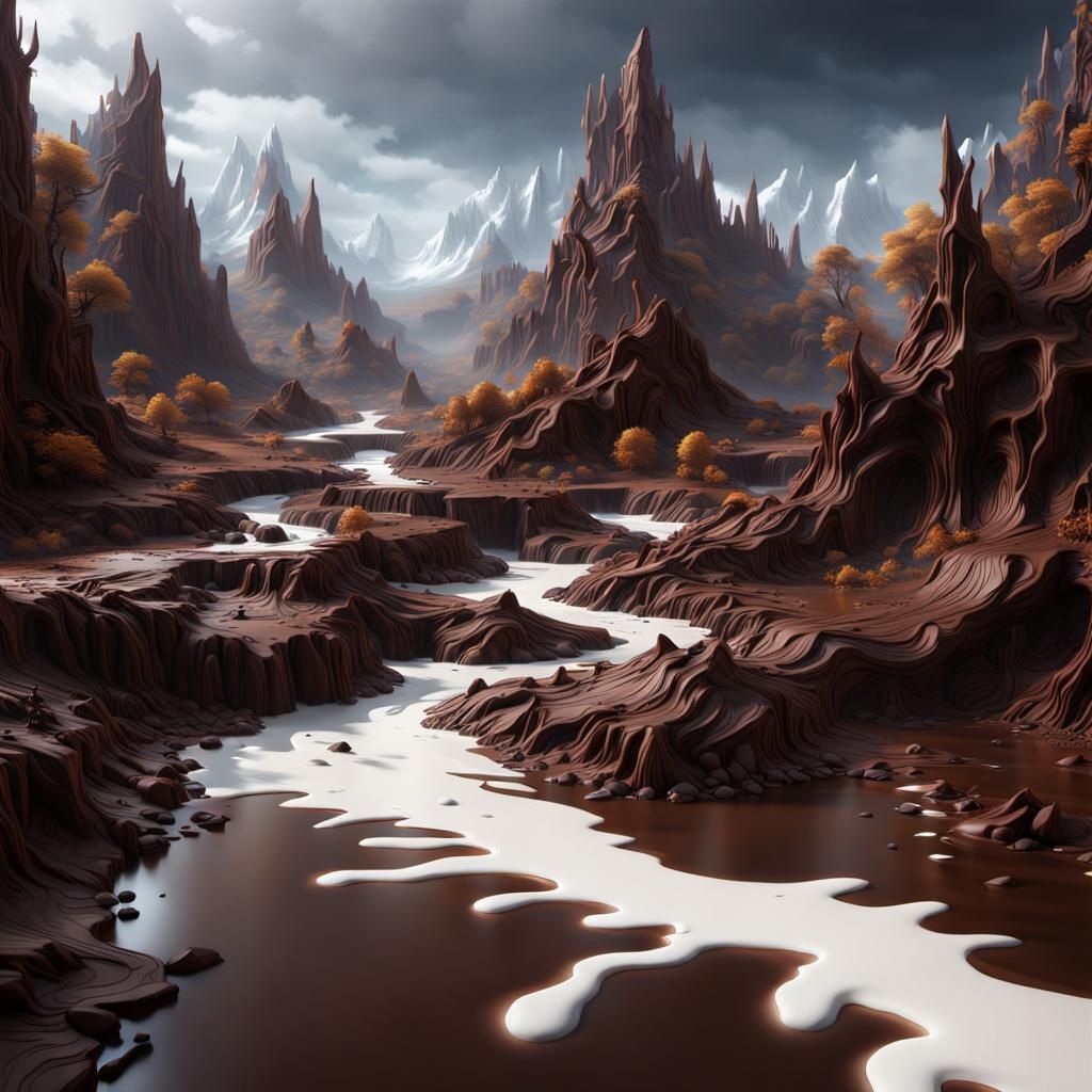 Chocolate Landscape with Milk Rivers: Detailed Photography