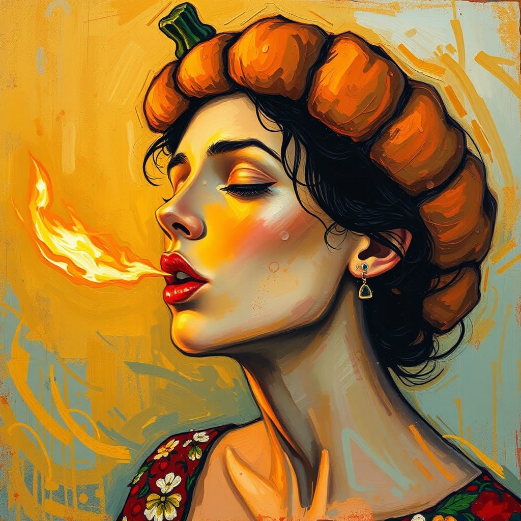 Vibrant Neo-Impressionist Portrait of a Woman with a Floral ...