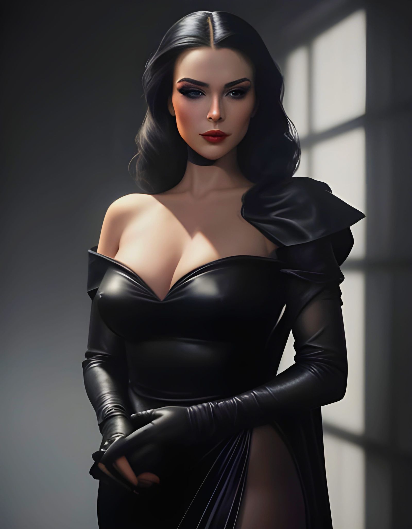 Glamorous Femme Fatale in Classic Film Noir Style