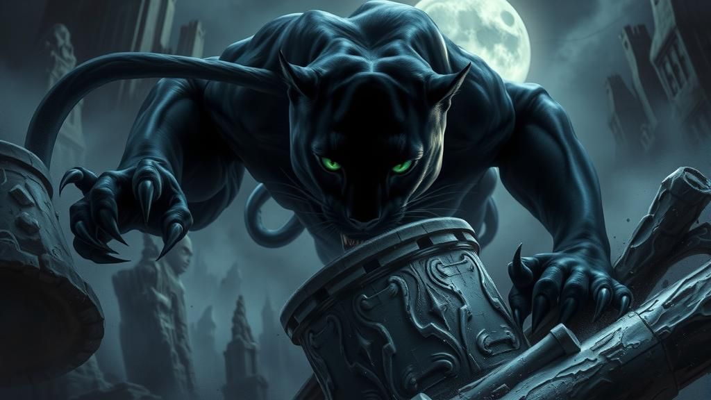 Dynamic Black Panther in Biomechanical Art Style