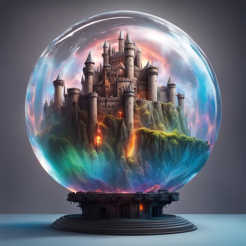 Futuristic Castle Greyskull Inside a Globe, Splash Art