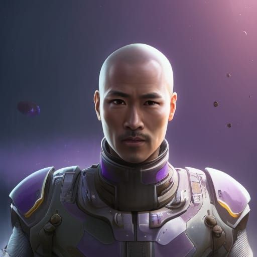 Handsome Japanese Man in Futuristic Armor