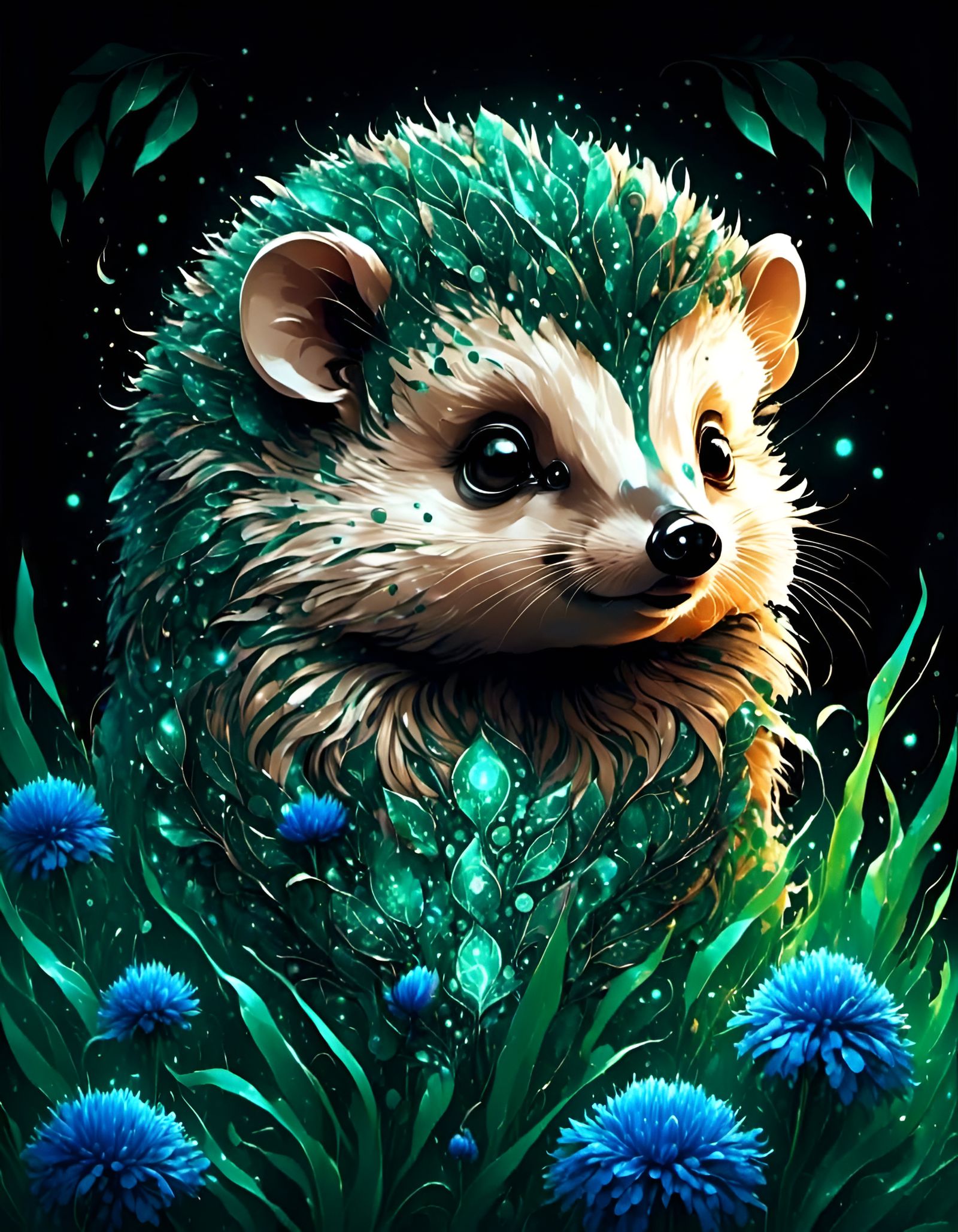 Bioluminescent Cornflowers in Linework Graffiti Art