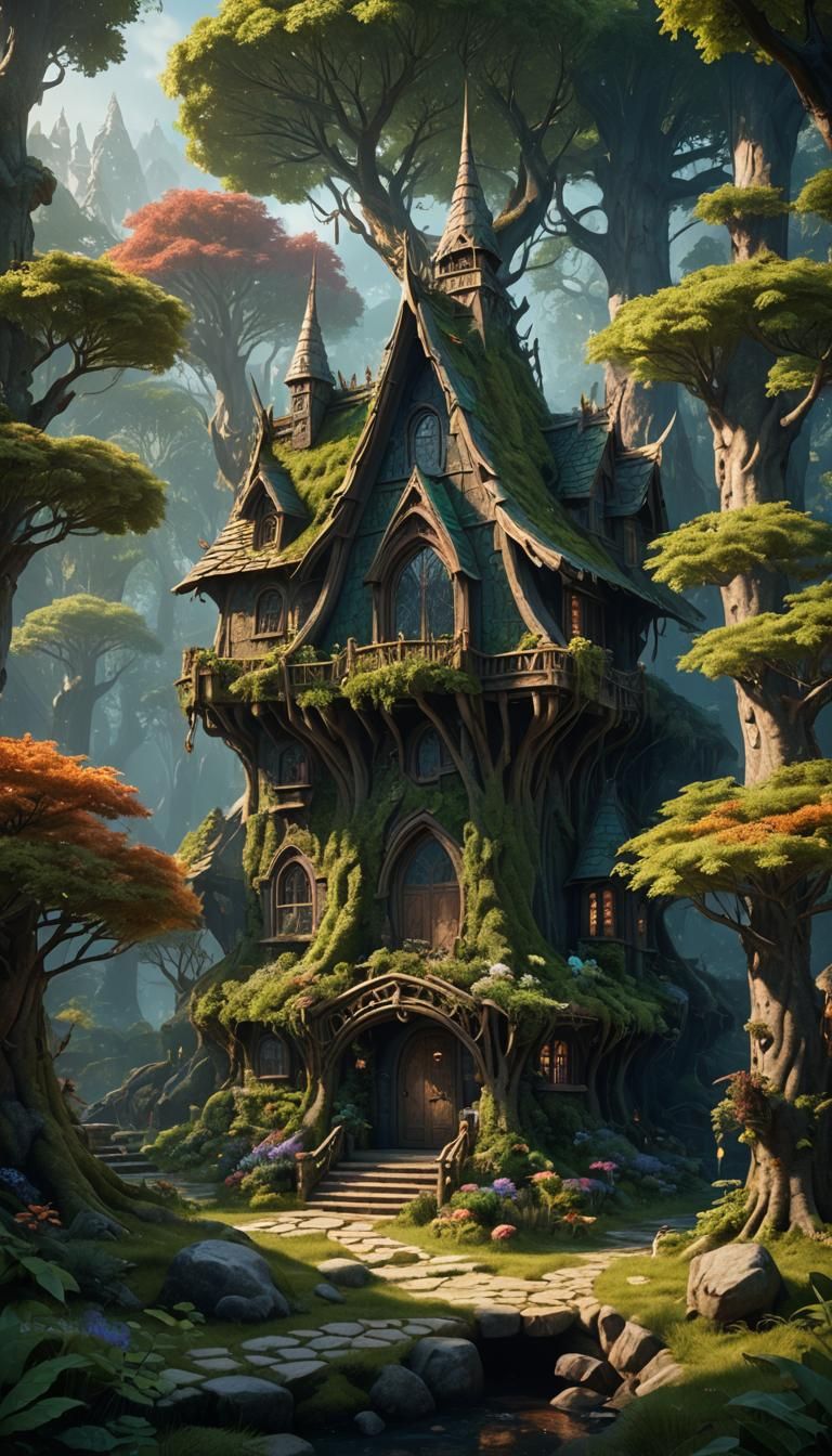 Enchanting Elven Home in Forest Concept Art