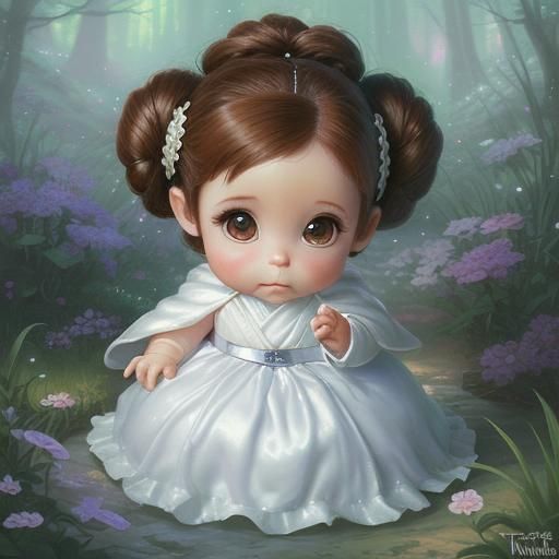 Chibi Princess Leia Baby Girl in Ethereal Fantasy Style