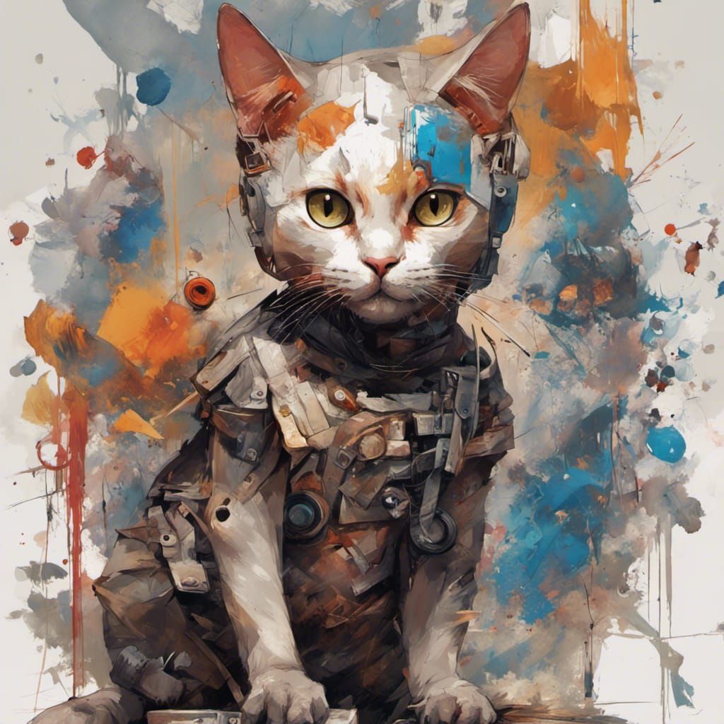 Anthro Cat Artist Painting, Detailed Digital Art