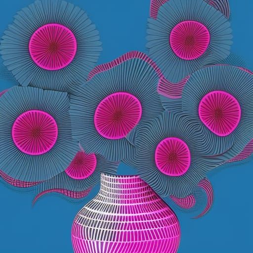 Pink Flowers in Vase with Abstract Fractal Design