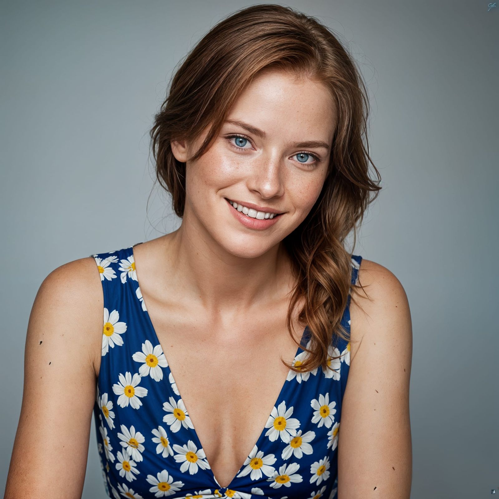 Captivating Upper Half Portrait in a Flower Design Dress